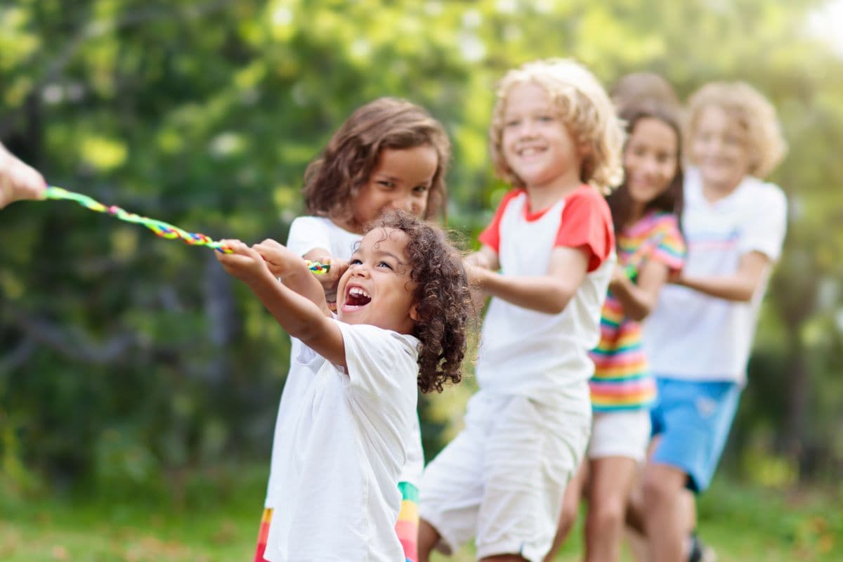 Children playing tug of war