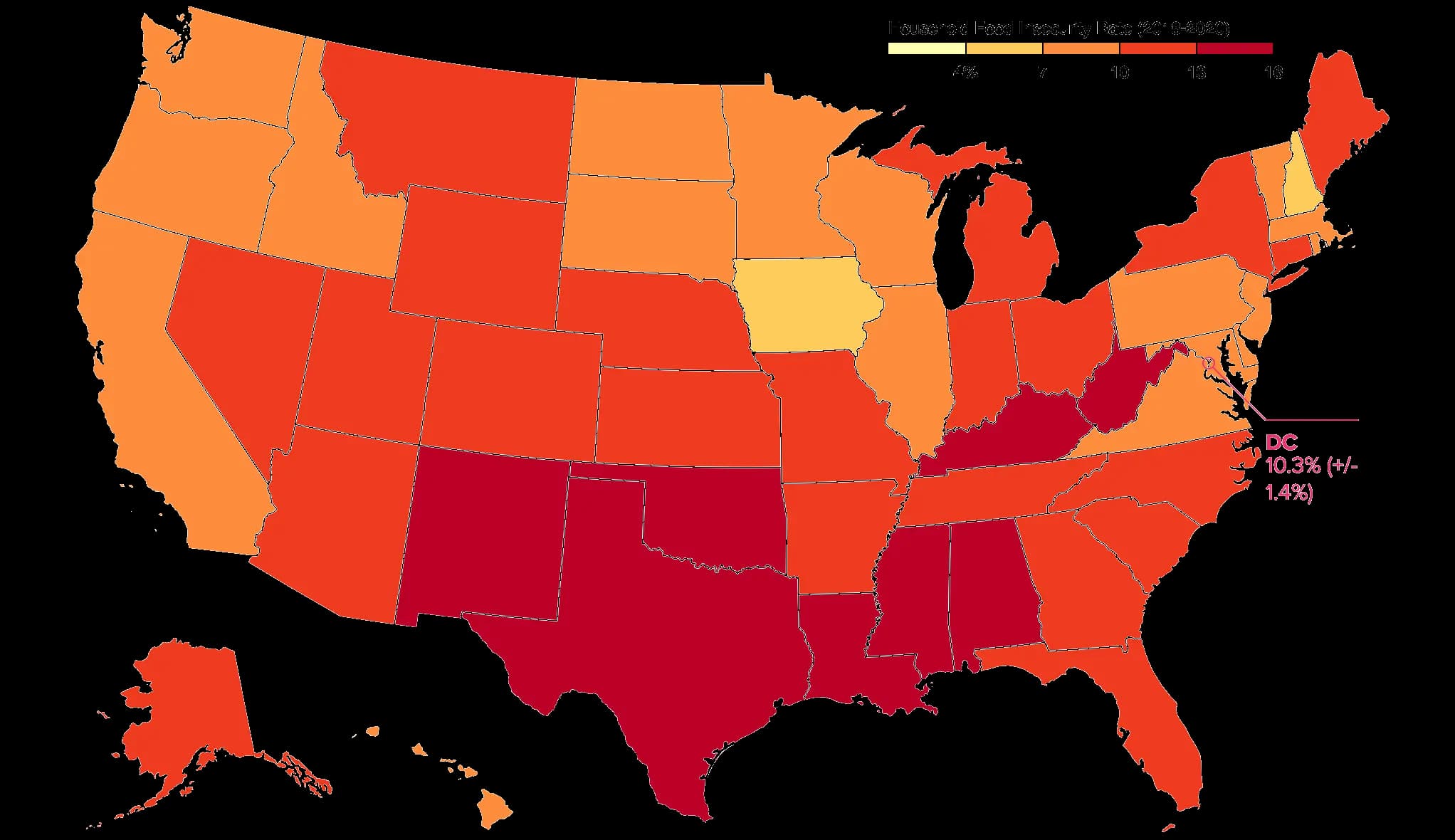 Map showing food insecurity rates in the Southern United States